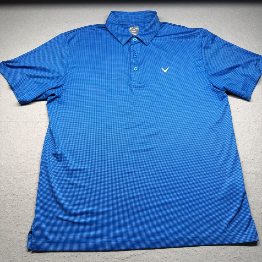 Callaway Polo Shirt Mens Large Blue Opti-Dri Micro Check Short Sleeve Golf Top